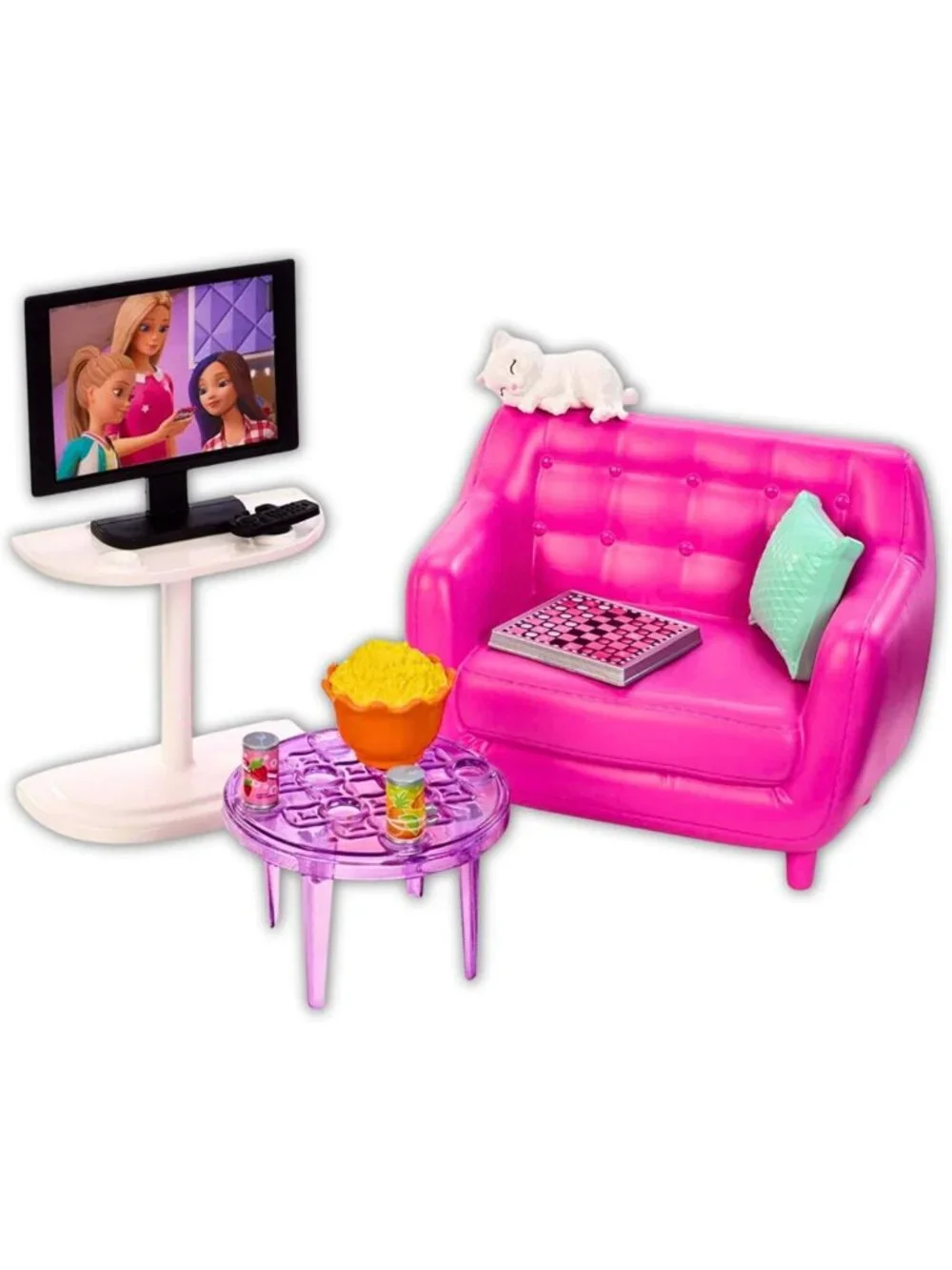 Cozy Indoor Furniture Playset for Dolls - Living Room, Kitten & Accessories